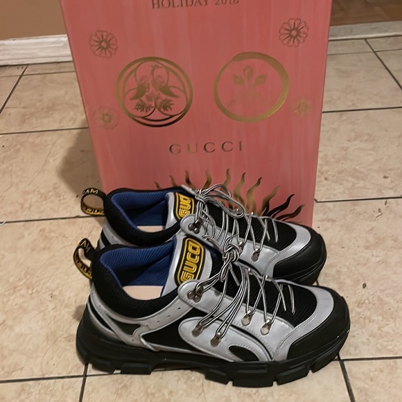 authentic GUCCI technical canvas calfskin reflective men’s flashtrek sneakers - Picture 3 of 9